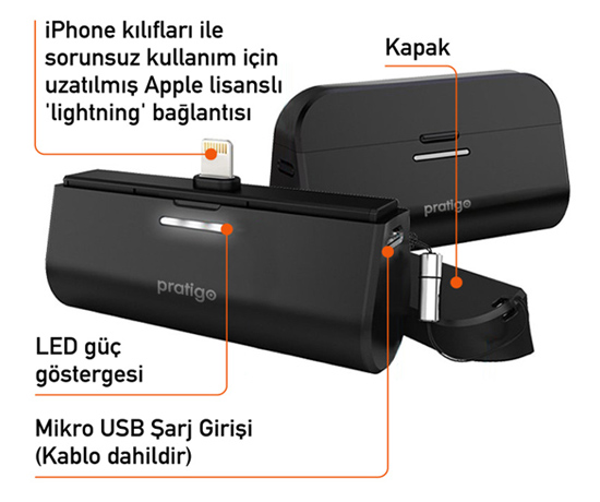 Pratigo I-Walk PowerBank - MFI Sertifikalı Lightning Bağlantı - PR0017