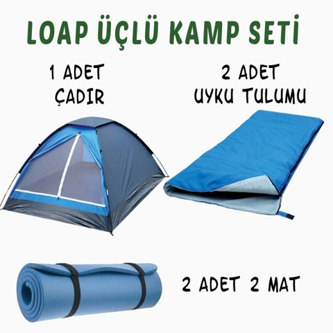 Loap Domepack Üçlü Kamp Seti - 2 Kişilik Çadır + 2 Uyku Tulumu + 2 Mat için detaylar