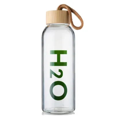 THN H2O Bambu Kapaklı Borosilikat Cam  - Sağlıklı 0.6L  - Matara