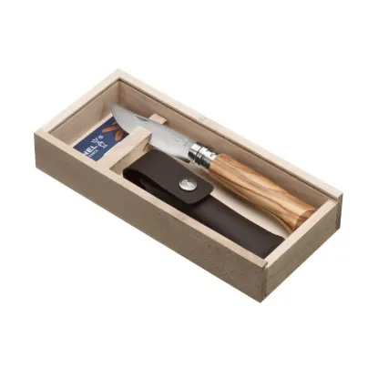 opinel N°08 Olive Wood + Sheath - Ahşap Kutulu ve Kılıflı Zeytin Saplı Çakı  
