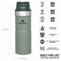 Stanley 0.35L İnce Gövde Classic Trigger-Action Travel Mug - Hammertone Green için detaylar