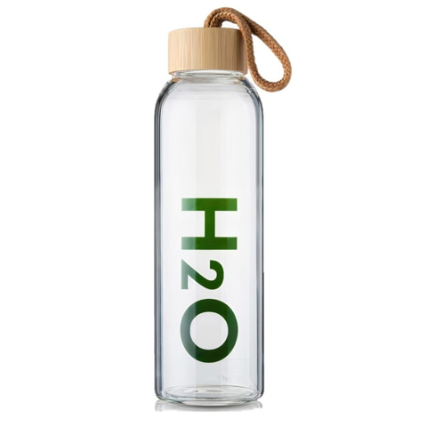 H2O 0.8L Bambu Kapaklı Borosilikat Cam Matara - Sağlıklı Su Şişesi için detaylar